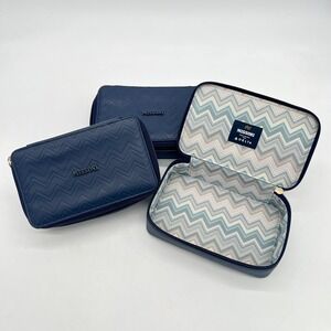 (3) Missoni for DELTA Airlines Leather Accessories Navy Blue Amenity Kits Empty
